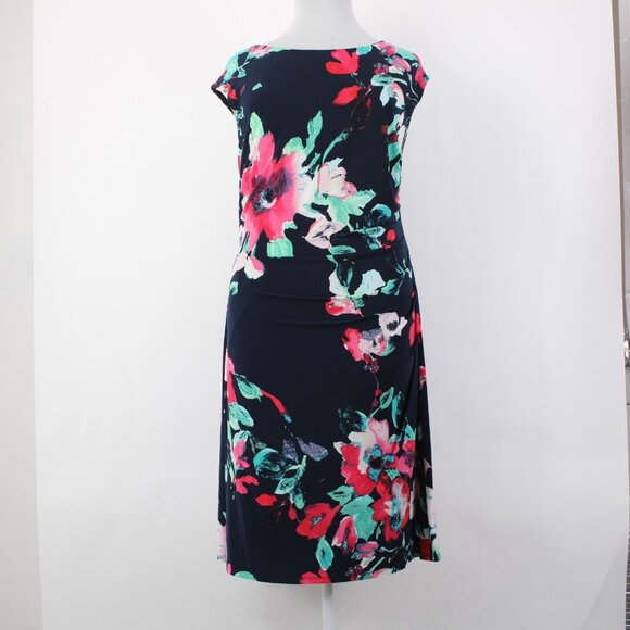 Lauren Ralph Lauren Dress NEW $164 Sz 20W Navy Multi Floral Spring Poly Dress - Picture 2 of 16